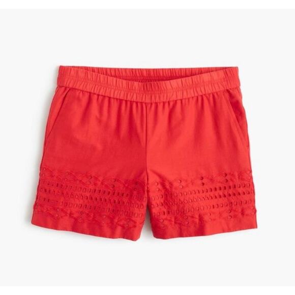 J. Crew‎ Women's 100% Cotton Eyelet Elastic Waist Shorts Casual Red Size Large - Picture 1 of 11